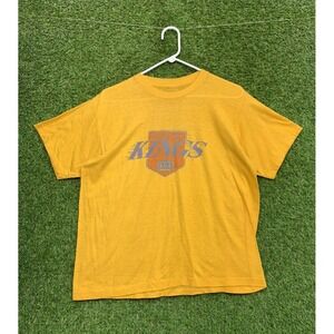 Vintage Los Angeles Lakers Shirt Mens Large Single Stitch Yellow USA Logo 7 90s
